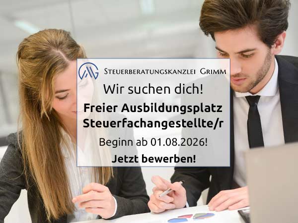 Ausbildungsplatz in Rodgau zum 01.08.2026 als Steuerfachangestellter m-w-d bei der Steuerberatungskanzlei Grimm